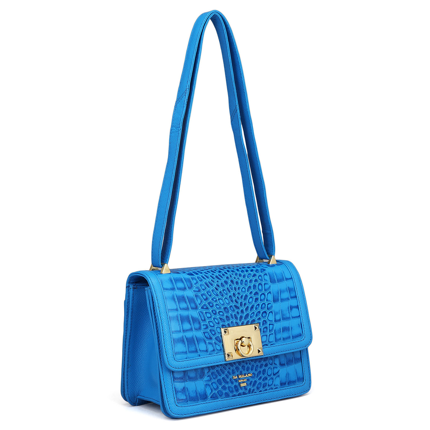 Small Croco Leather Shoulder Bag - Blue