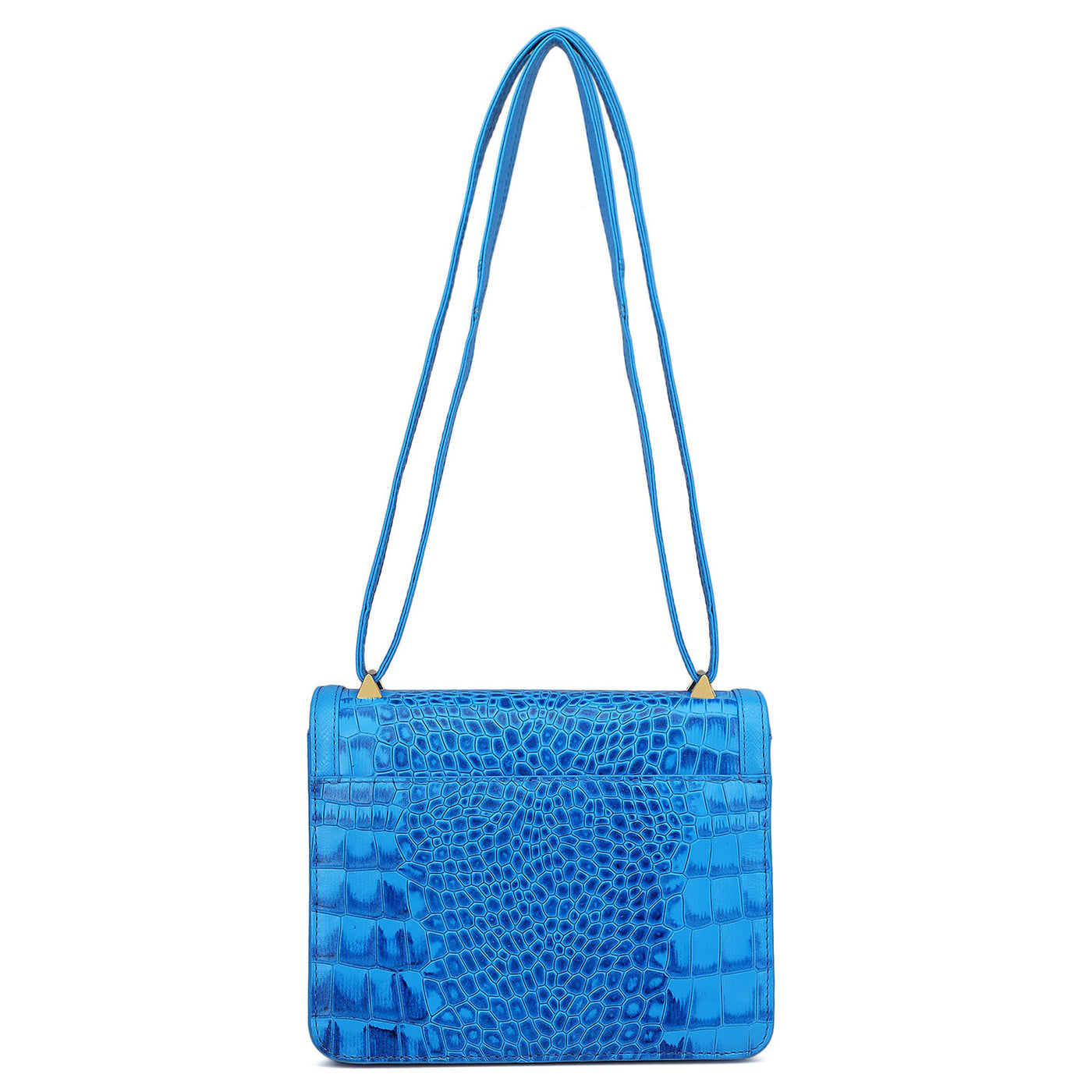 Small Croco Leather Shoulder Bag - Blue