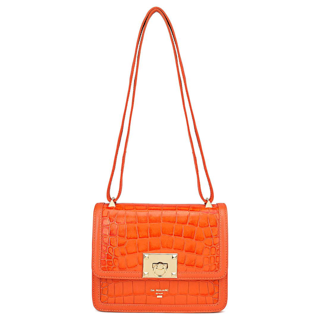 Small Croco Leather Shoulder Bag - Pumpkin