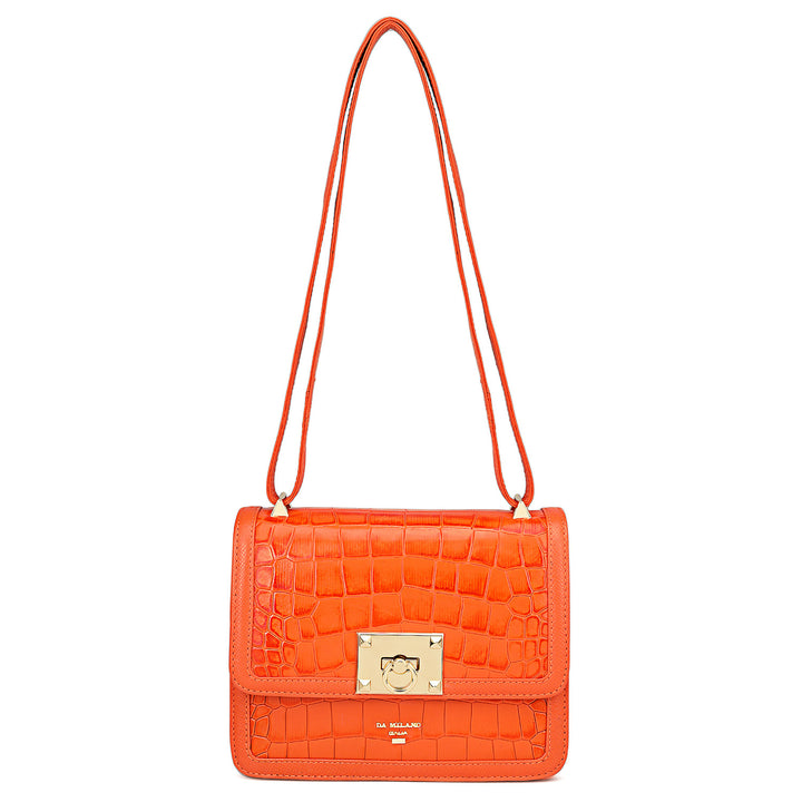 Small Croco Leather Shoulder Bag - Pumpkin