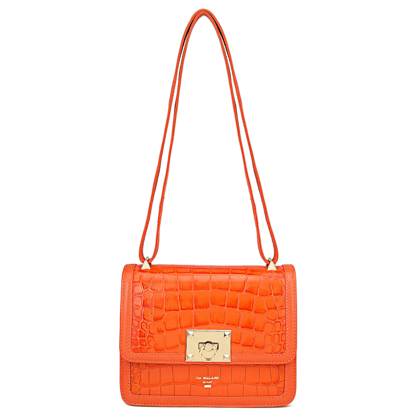 Small Croco Leather Shoulder Bag - Pumpkin