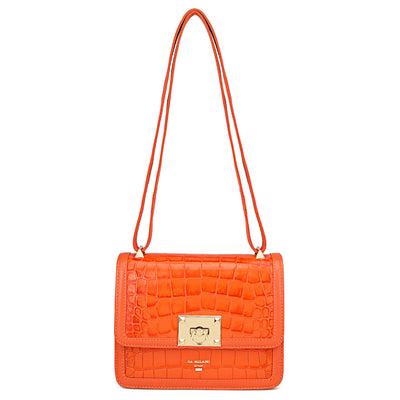 Small Croco Leather Shoulder Bag - Pumpkin
