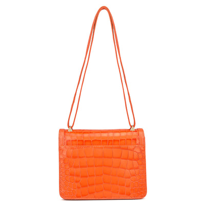 Small Croco Leather Shoulder Bag - Pumpkin