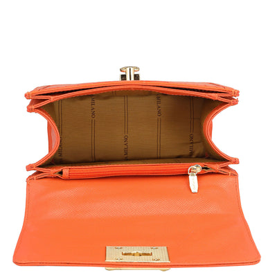 Small Croco Leather Shoulder Bag - Pumpkin