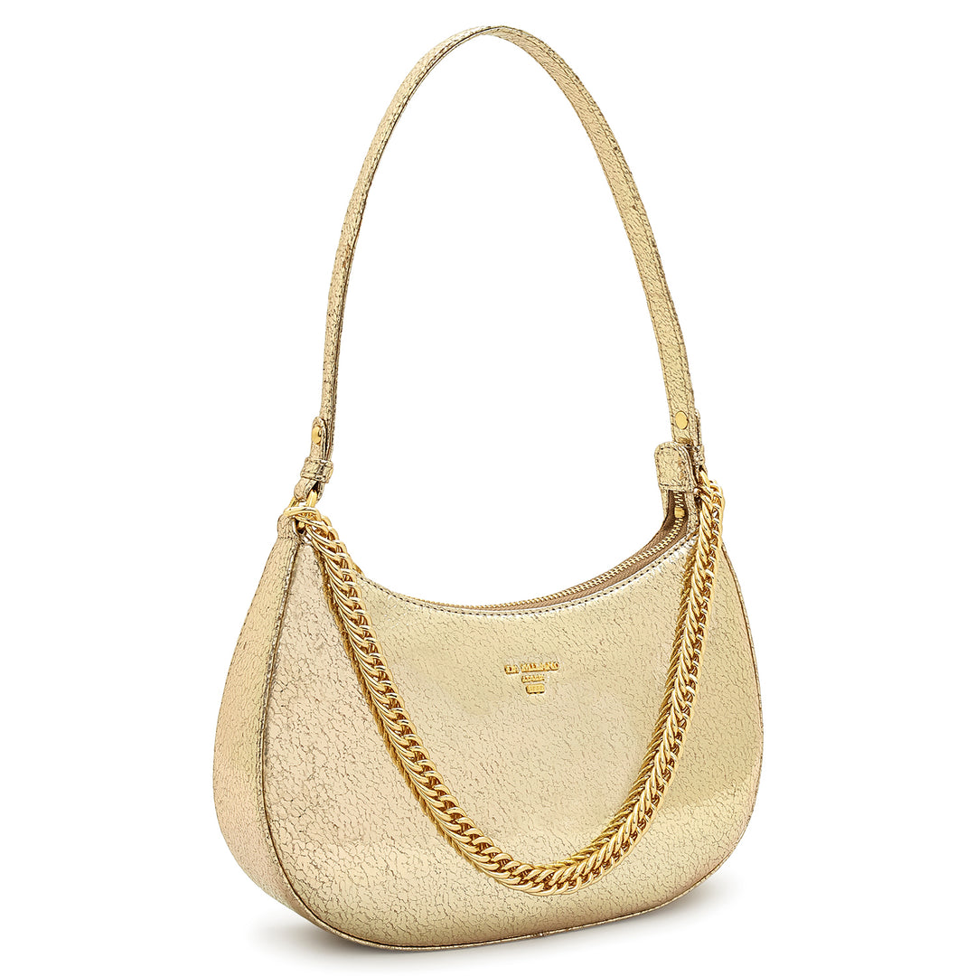 Small Metallic  Leather Baguette - Gold