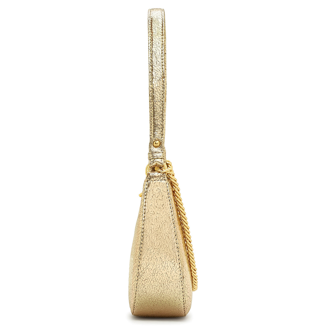 Small Metallic  Leather Baguette - Gold