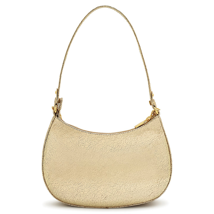 Small Metallic  Leather Baguette - Gold