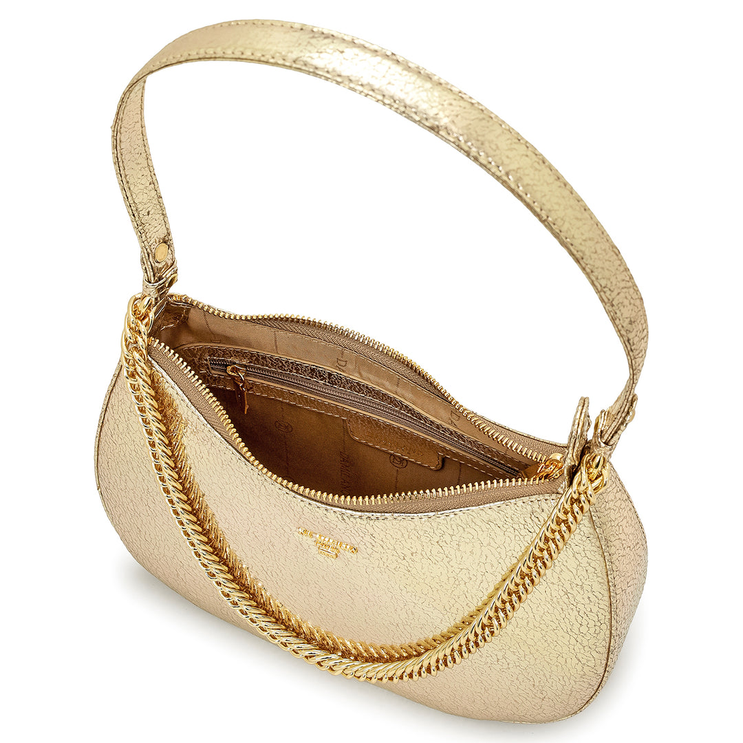 Small Metallic  Leather Baguette - Gold