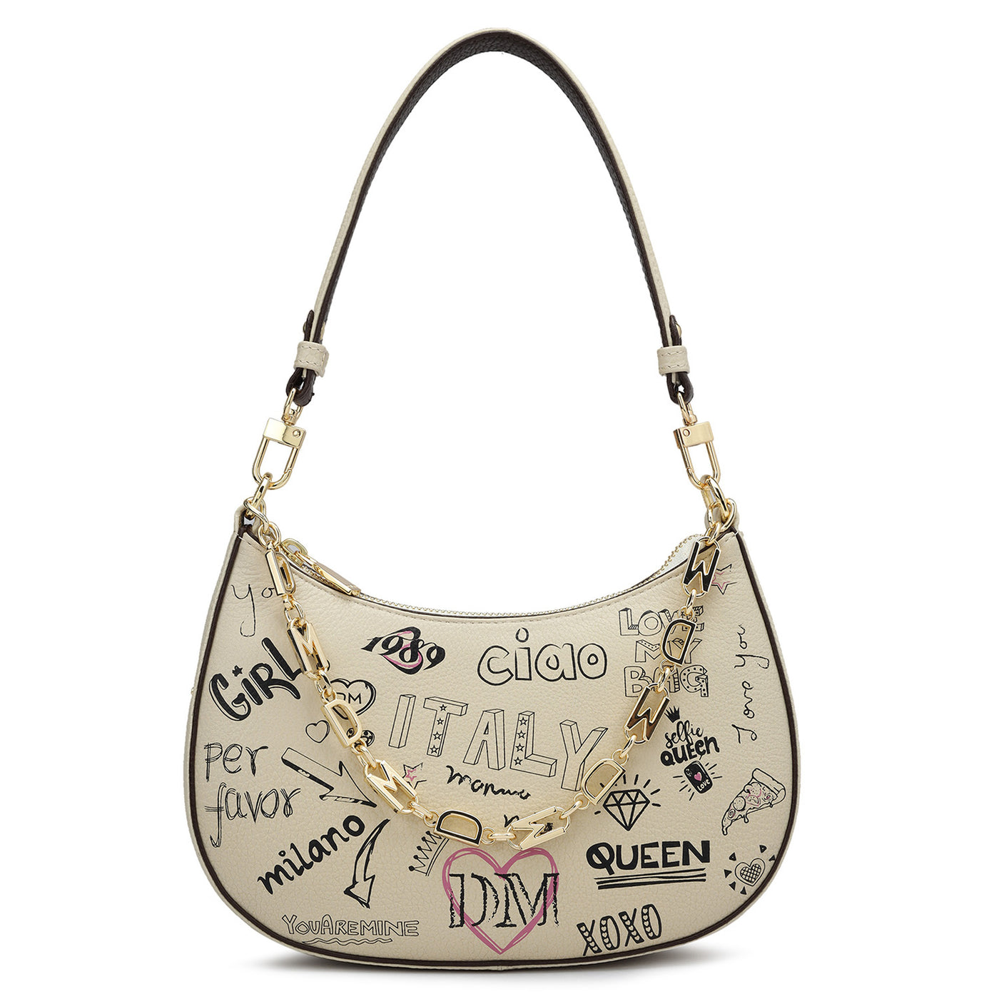 Small Graffiti Leather Baguette - Ivory