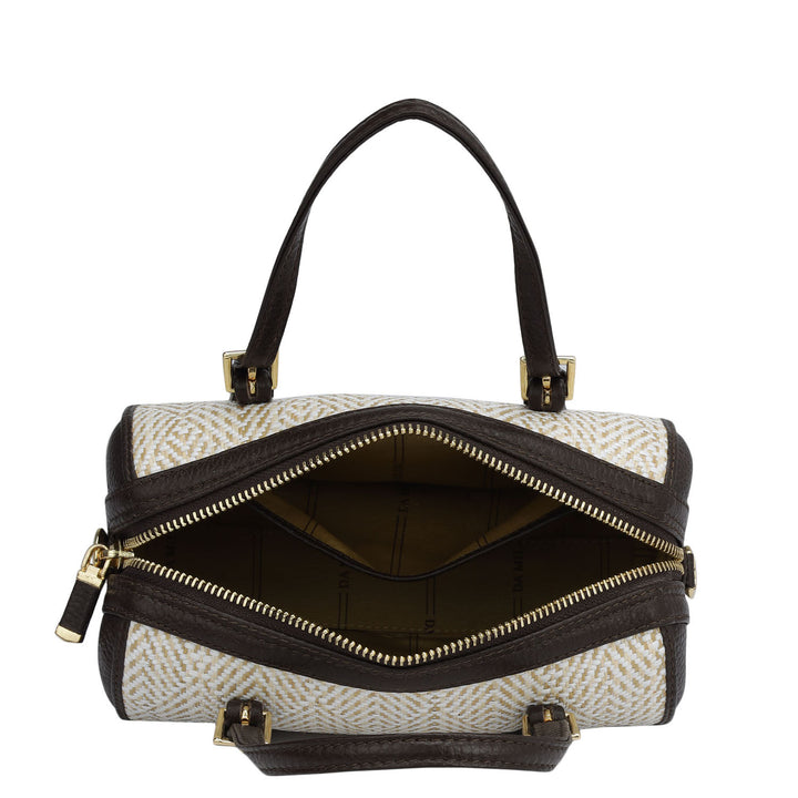 Small Canvas Wax Leather Satchel - Chocolate