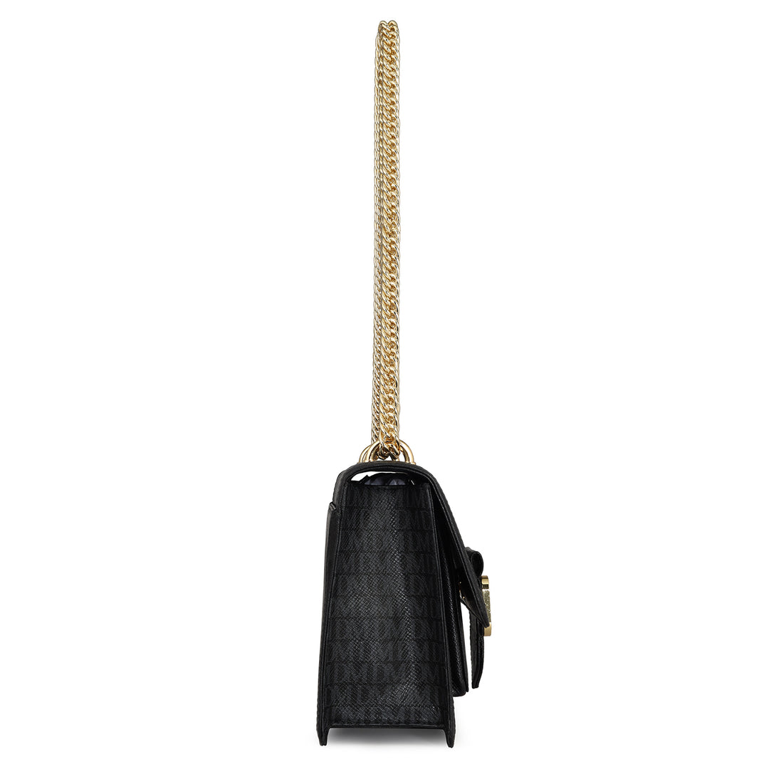 Small Monogram Leather Shoulder Bag - Black