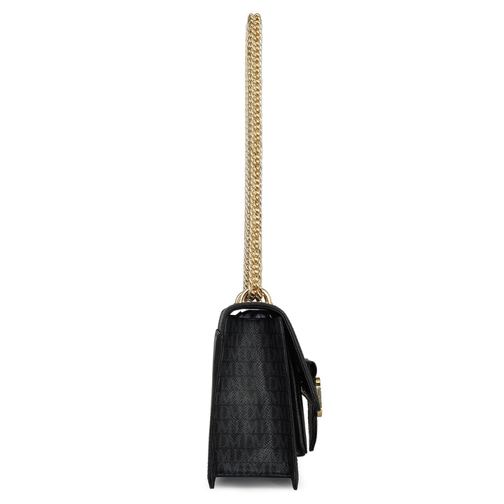Small Monogram Leather Shoulder Bag - Black