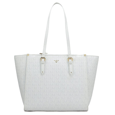 Medium Monogram Leather Tote - White