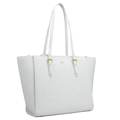 Medium Monogram Leather Tote - White