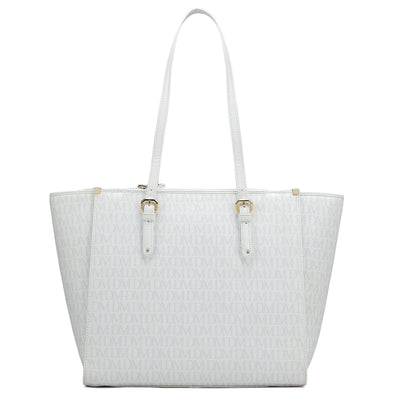 Medium Monogram Leather Tote - White