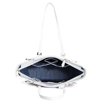 Medium Monogram Leather Tote - White