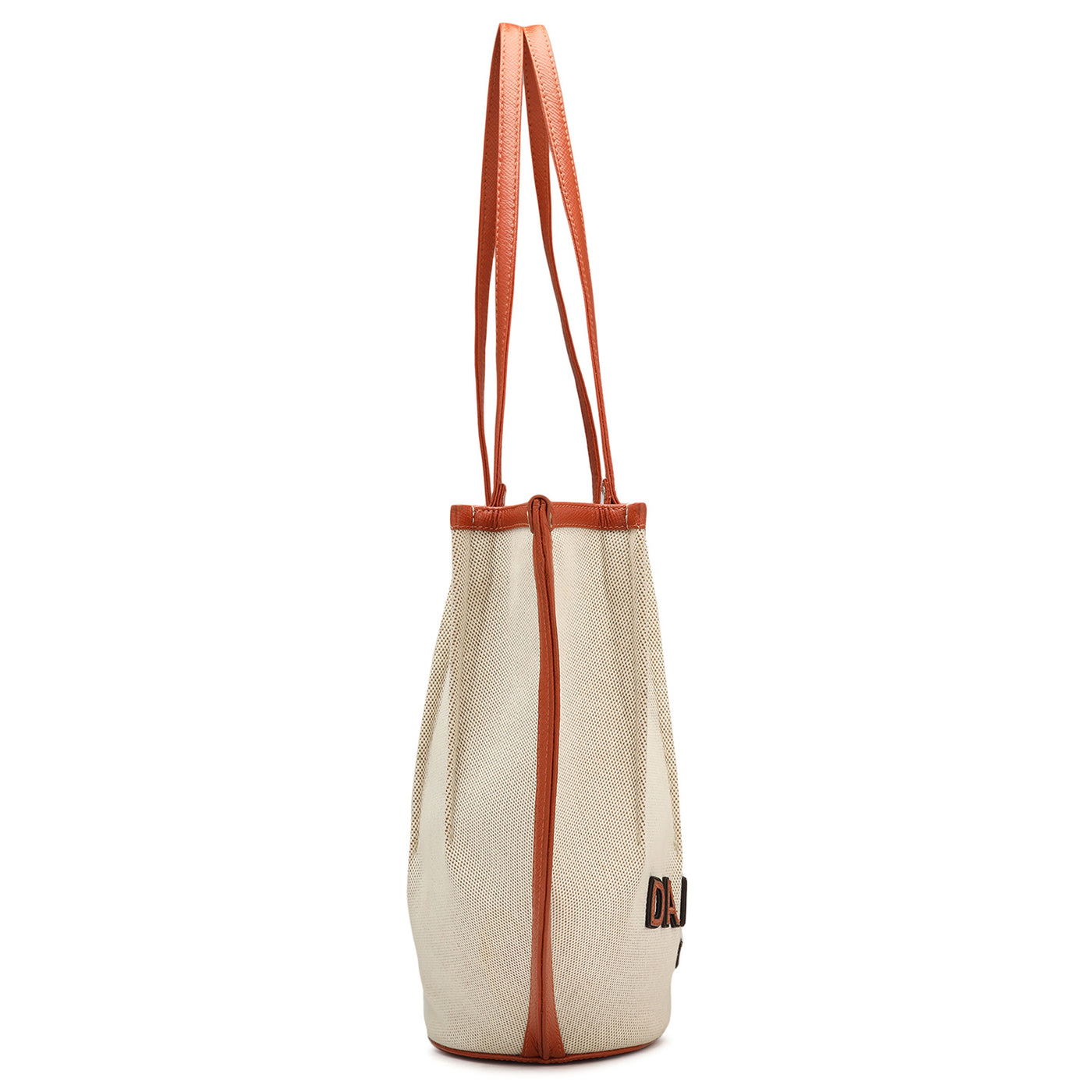 Medium Canvas Leather Shoulder Bag - Beige & Rust Orange