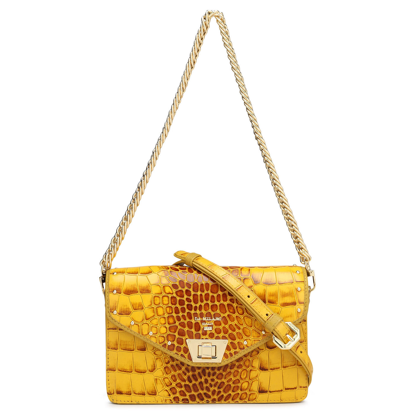 Small Croco Leather Shoulder Bag - Honey