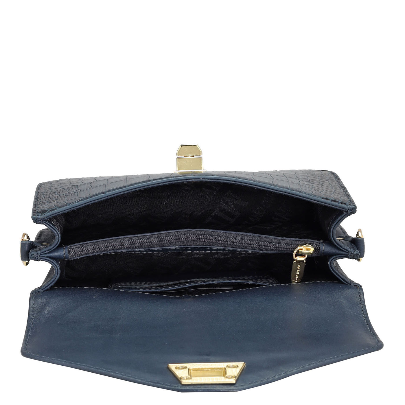 Small Croco Leather Shoulder Bag - Navy