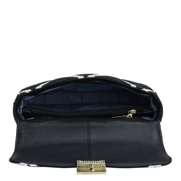 Small Quilting Wax Leather Sling - Black