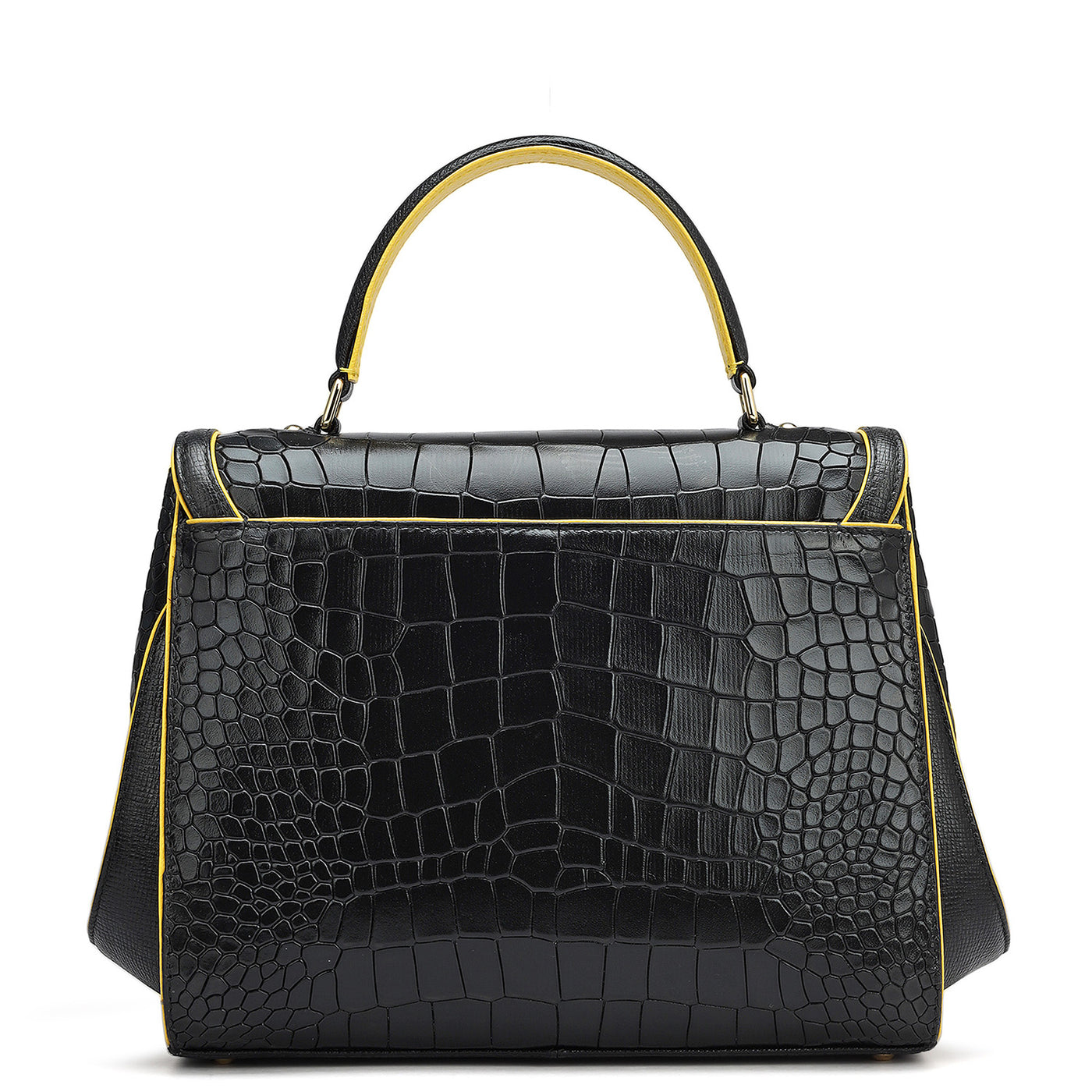 Medium Croco Leather Satchel - Black
