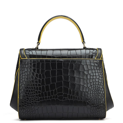 Medium Croco Leather Satchel - Black