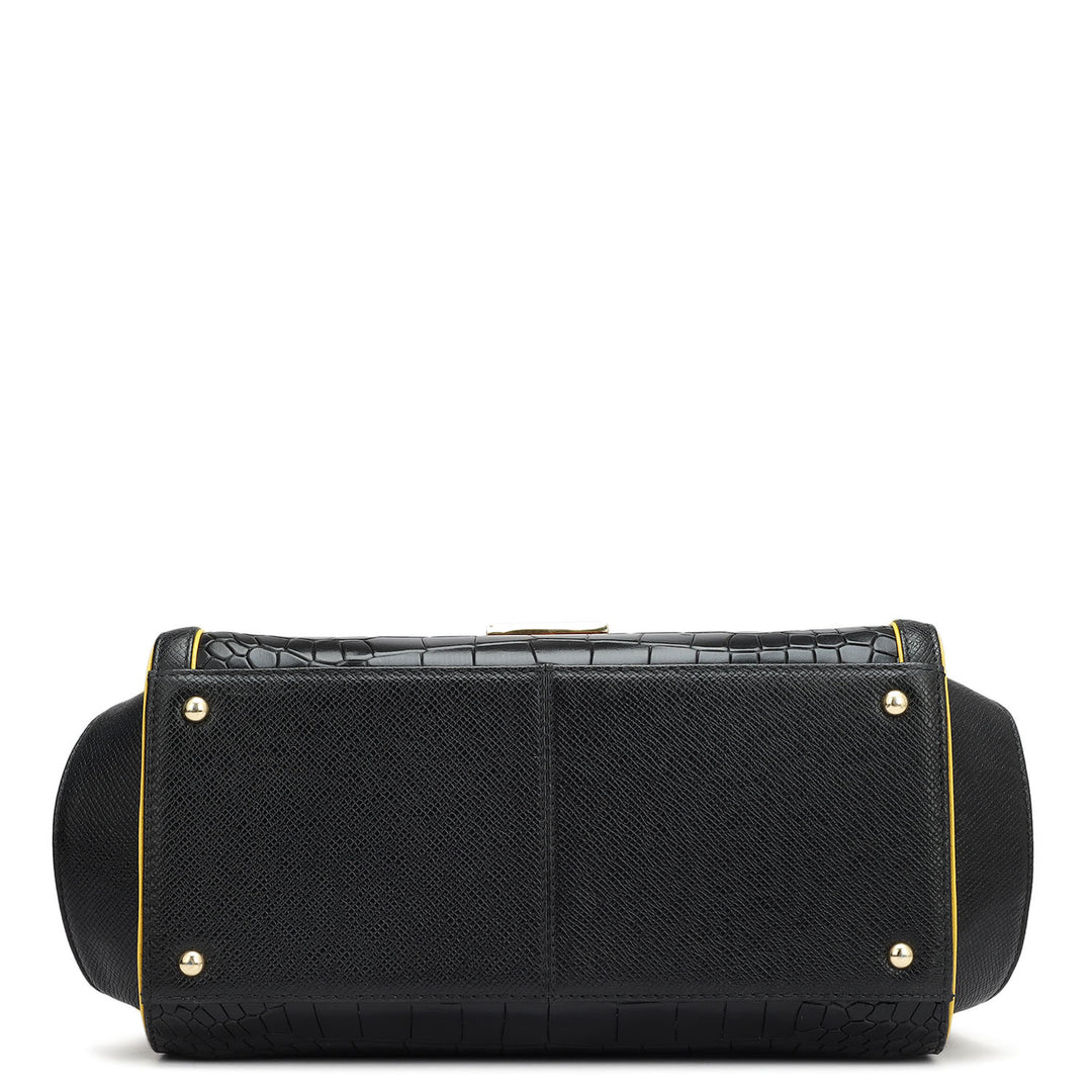 Medium Croco Leather Satchel - Black