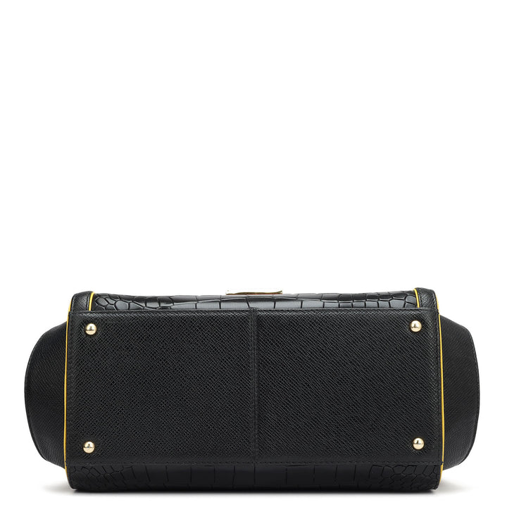 Medium Croco Leather Satchel - Black