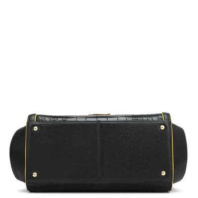 Medium Croco Leather Satchel - Black
