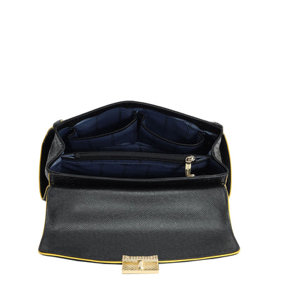 Medium Croco Leather Satchel - Black