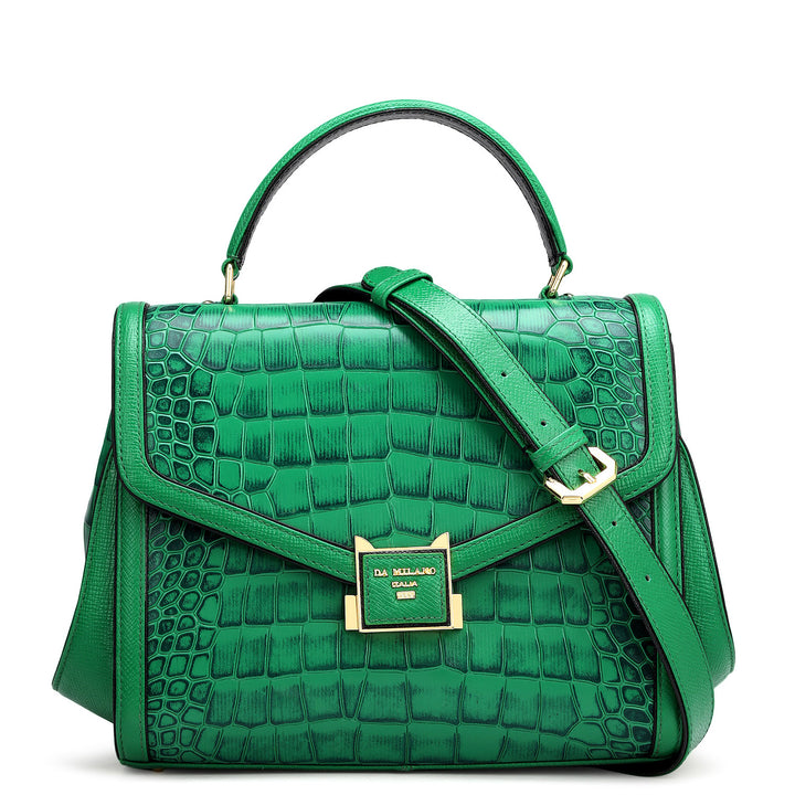 Medium Croco Leather Satchel - Sea Weed