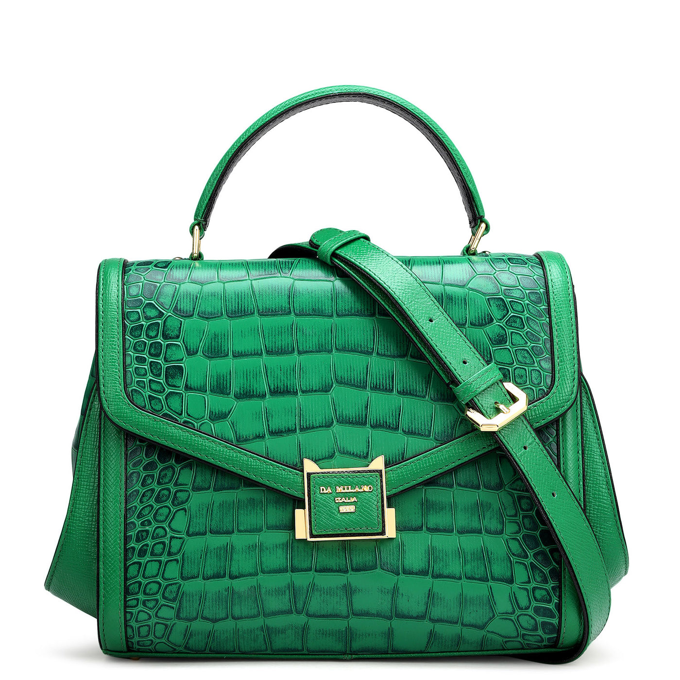 Medium Croco Leather Satchel - Sea Weed