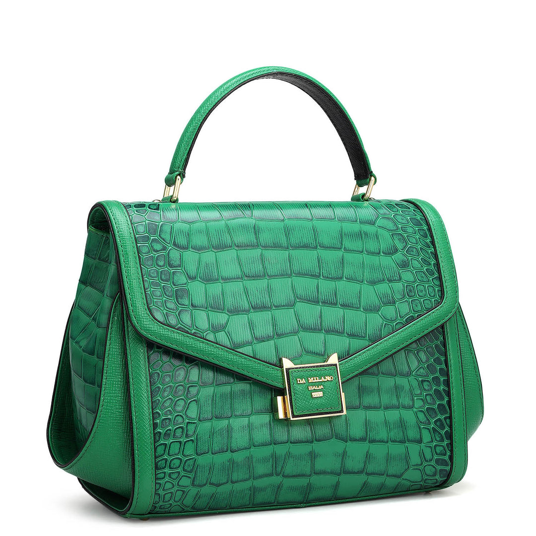 Medium Croco Leather Satchel - Sea Weed