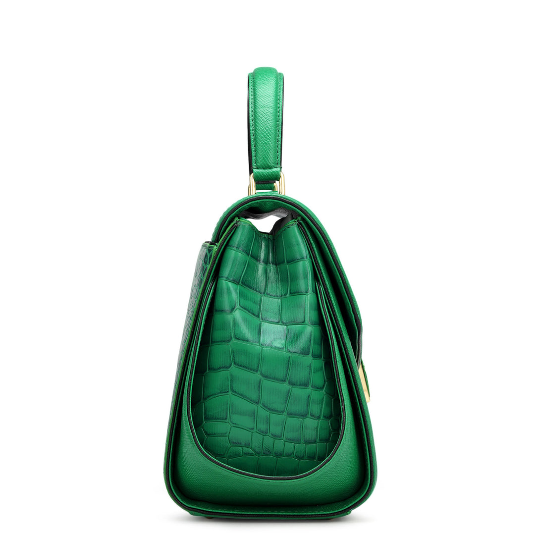 Medium Croco Leather Satchel - Sea Weed