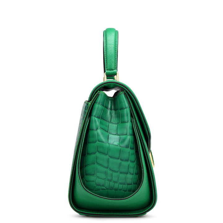 Medium Croco Leather Satchel - Sea Weed