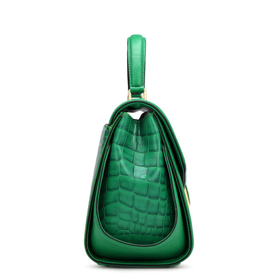 Medium Croco Leather Satchel - Sea Weed