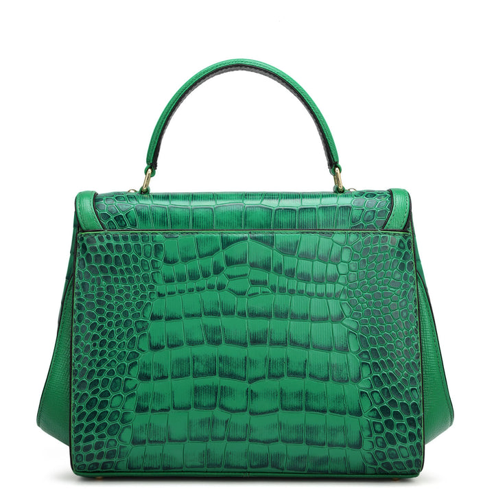 Medium Croco Leather Satchel - Sea Weed