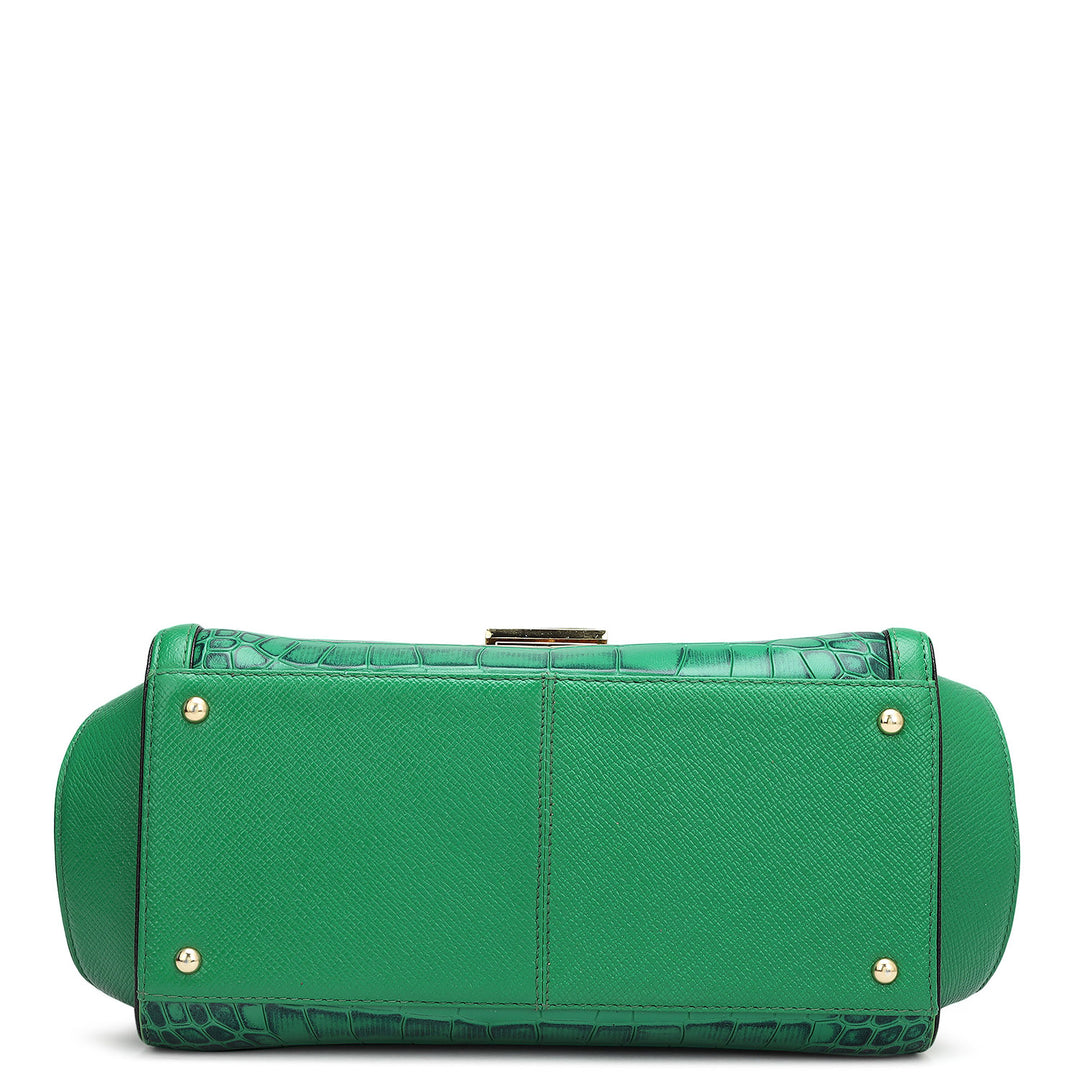 Medium Croco Leather Satchel - Sea Weed