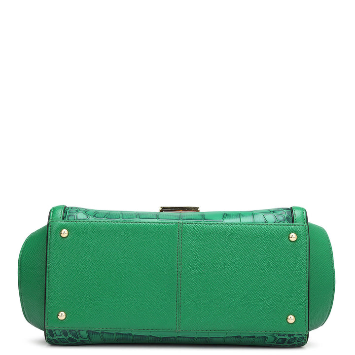 Medium Croco Leather Satchel - Sea Weed