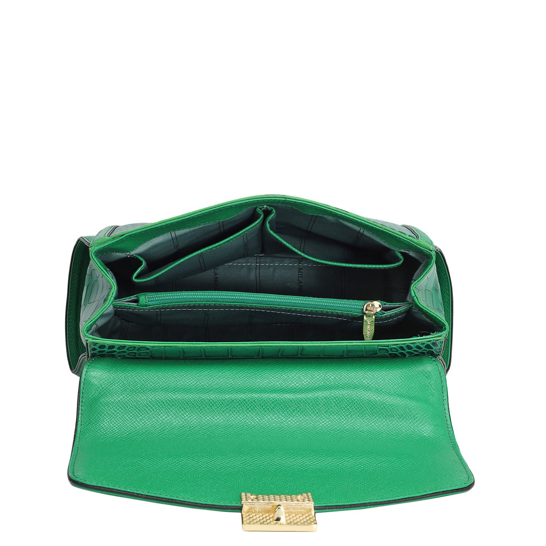 Medium Croco Leather Satchel - Sea Weed
