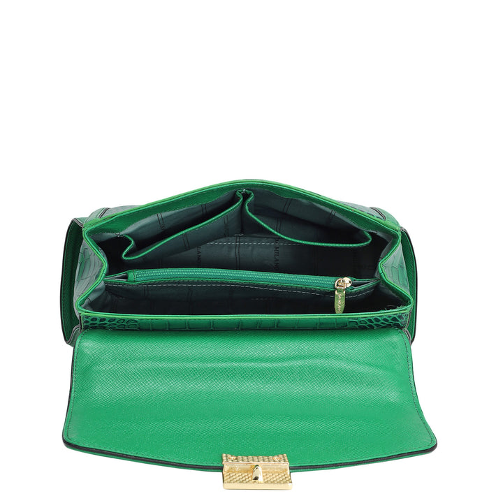 Medium Croco Leather Satchel - Sea Weed