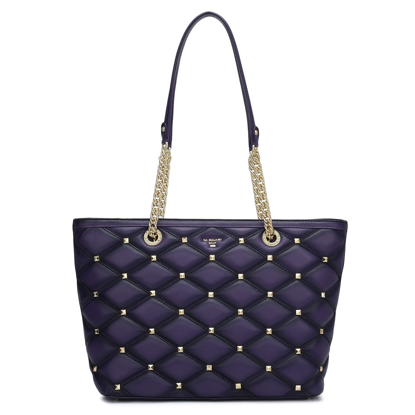 Medium Quilting Plain Leather Shoulder Bag - Purple
