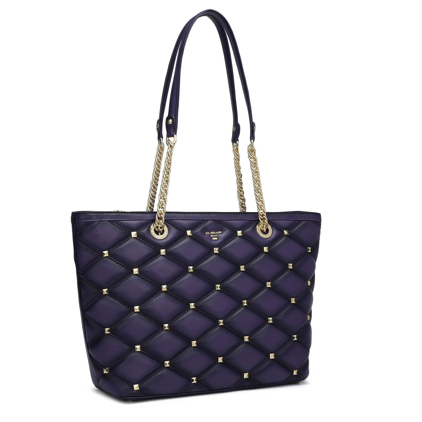 Medium Quilting Plain Leather Shoulder Bag - Purple