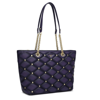 Medium Quilting Plain Leather Shoulder Bag - Purple