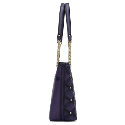 Medium Quilting Plain Leather Shoulder Bag - Purple