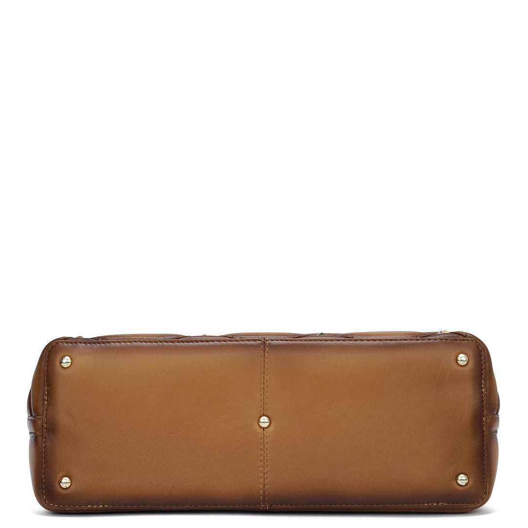 Medium Quilting Plain Leather Shoulder Bag - Tan