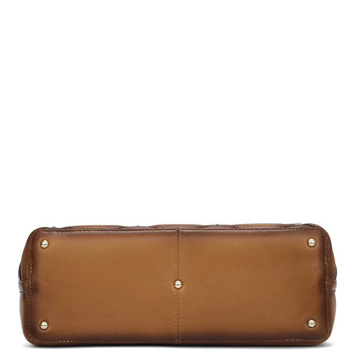 Medium Quilting Plain Leather Shoulder Bag - Tan