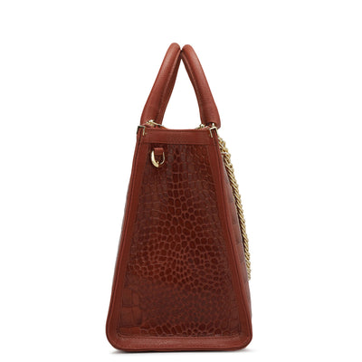 Medium Croco Leather Satchel - Brick