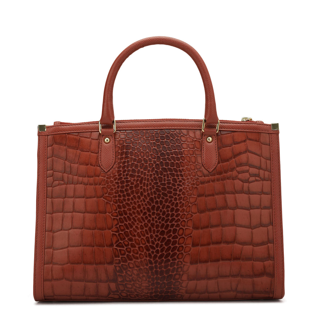 Medium Croco Leather Satchel - Brick