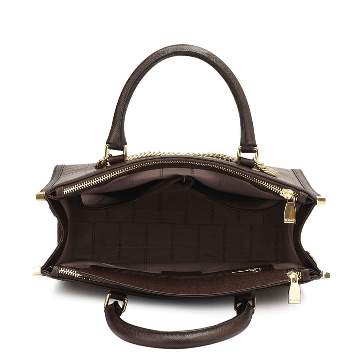 Medium Croco Leather Satchel - Brown